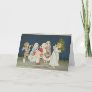 Vintage Weihnachtsgrußkarte mit Kindern als Engel Feiertagskarte