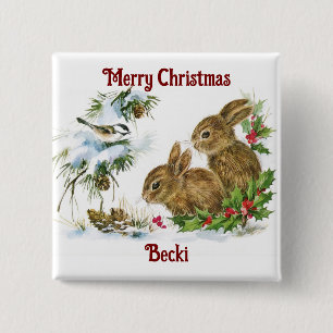 Vintage-Weihnachtshasen-Knopf Button