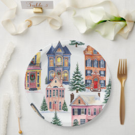 Vintage Weihnachtshäuser Papier Teller