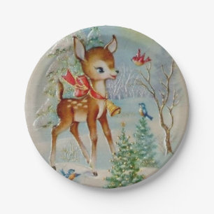 Vintage Weihnachtshirsch Feiertags-Party-Teller Pappteller