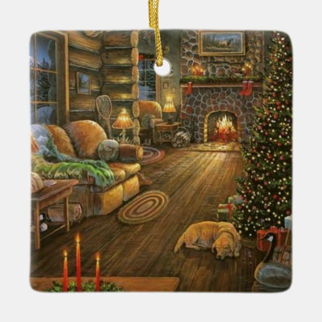 Vintage Weihnachtshütte Keramikornament (Vorderseite)