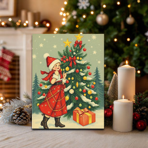 Vintage-Weihnachtsillustration Feiertagspostkarte