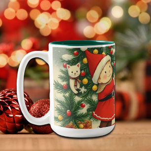 Vintage-Weihnachtsillustration Zweifarbige Tasse