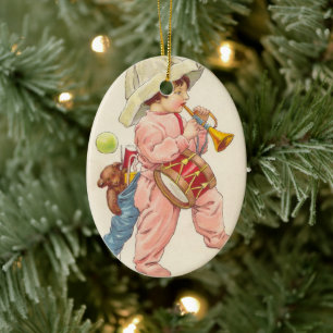 Vintage-Weihnachtsjungen-Trompeter-Ornament Keramik Ornament