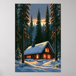 Vintage-Weihnachtskabine im Schnee Poster