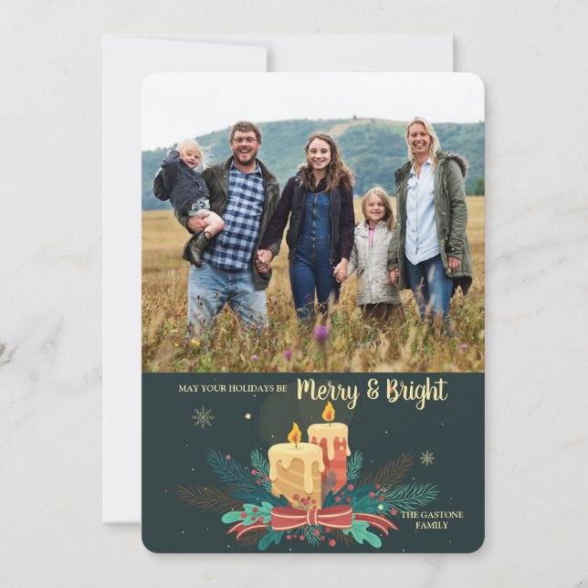 Vintage Weihnachtskandeln Foto Einladung (Vorderseite)