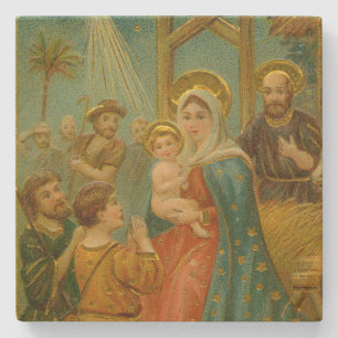 Vintage Weihnachtskarte aus der Edwardianischen Är Steinuntersetzer