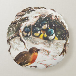 Vintage Weihnachtskarte aus der viktorianischen Är Rundes Kissen