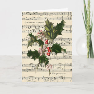 vintage Weihnachtskarte botanischer Stechpalmen No Feiertagskarte