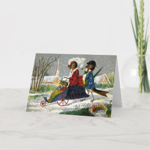Vintage-Weihnachtskarte der Vogelfamilie Feiertagskarte