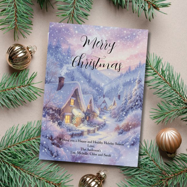 Vintage Weihnachtskarte des Snowy Village (Vintage Snowy Winter Village Scene Christmas Holiday greeting card. Printed or Digital Download)