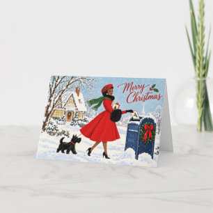Vintage-Weihnachtskarte für Afroamerikaner Feiertagskarte