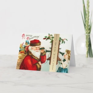 Vintage Weihnachtskarte für kleine Mädchen Feiertagskarte
