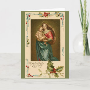 Vintage Weihnachtskarte für Madonna und Kind Feiertagskarte