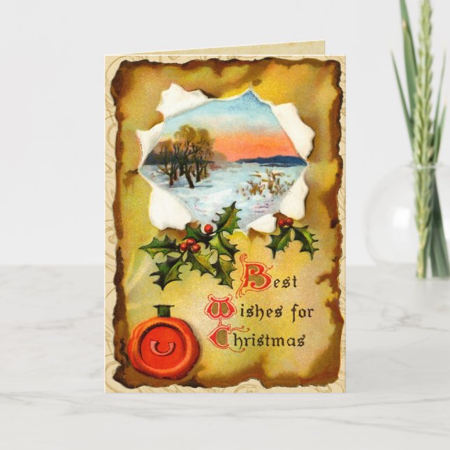 Vintage Weihnachtskarte für Pergament Feiertagskarte (Vorderseite)