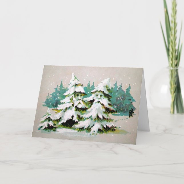 Vintage Weihnachtskarte für seltsame Bäume Feiertagskarte (Vorderseite)