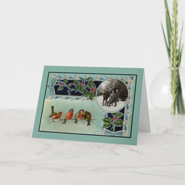 Vintage Weihnachtskarte für Vögel Feiertagskarte (Vorderseite)