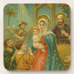 Vintage-Weihnachtskarte Geburt Christi aus der Edw Getränkeuntersetzer