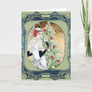 Vintage-Weihnachtskarte im Art Deco Stil der 1920e Feiertagskarte