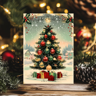 Vintage-Weihnachtskarte mit festlichem Baum und Sc Einladung