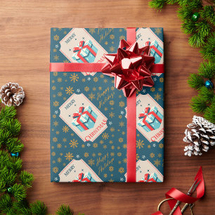 Vintage-Weihnachtskarte mit festlicher Geschenkbox Geschenkpapier