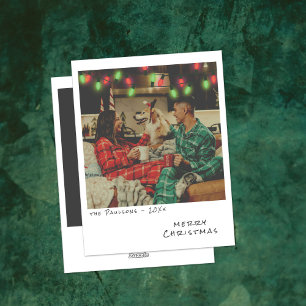 Vintage-Weihnachtskarte mit Foto - rote und grüne Feiertagskarte
