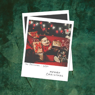 Vintage-Weihnachtskarte mit Foto - Rote und weiße Feiertagskarte