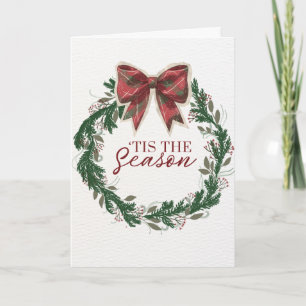 Vintage-Weihnachtskarte mit Karo-Schleife Feiertagskarte