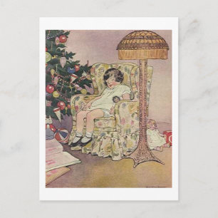 Vintage Weihnachtskarte mit Kind und Baum Feiertagspostkarte