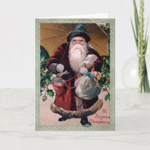 Vintage Weihnachtskarte mit mürrischem Schirm-Sant Feiertagskarte