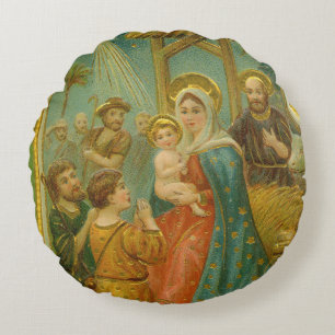 Vintage Weihnachtskarte mit Nativitätsszene aus de Rundes Kissen