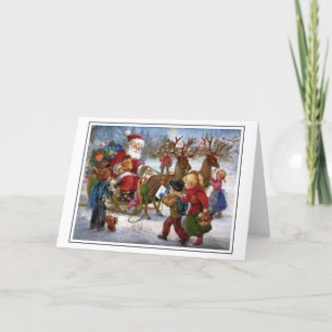 Vintage-Weihnachtskarte mit Santa und Kindern Feiertagskarte