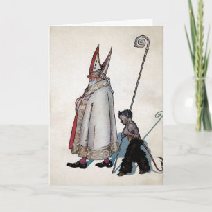 Vintage-Weihnachtskarte mit Santa und Krampus Feiertagskarte