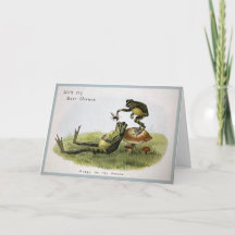 Vintage-Weihnachtskarte mit schlafendem Frosch