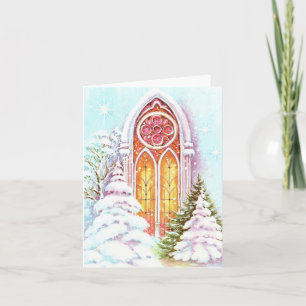 Vintage Weihnachtskarte mit schneebedecktem Kirche Karte