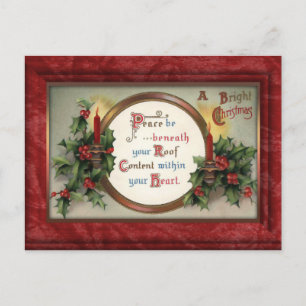 Vintage-Weihnachtskarte mit Stechpalme und Kerzen Feiertagspostkarte