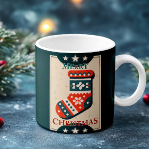 Vintage-Weihnachtskarte mit Strumpf-Illustration Kaffeetasse