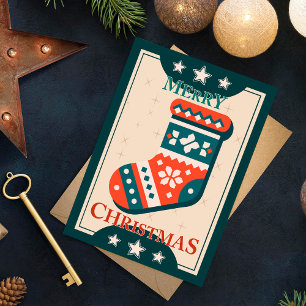 Vintage-Weihnachtskarte mit Strumpf-Illustration Postkarte
