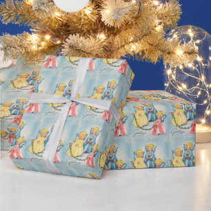 Vintage-Weihnachtskarte mit süßen Engeln Geschenkpapier
