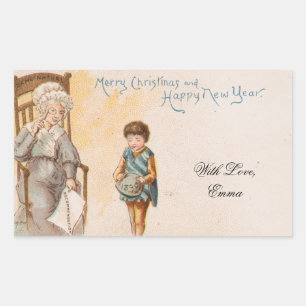 Vintage-Weihnachtskarte Niedliche Oma und Kind Rechteckiger Aufkleber
