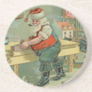 Vintage-Weihnachtskarte - Santa in seiner Werkstat Getränkeuntersetzer