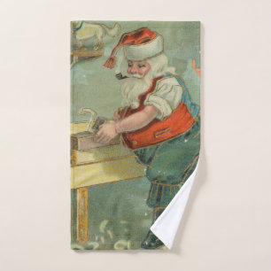 Vintage-Weihnachtskarte - Santa in seiner Werkstat Handtuch
