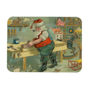 Vintage-Weihnachtskarte - Santa in seiner Werkstat Magnet