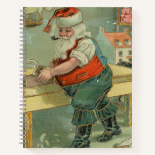 Vintage-Weihnachtskarte - Santa in seiner Werkstat Notizbuch