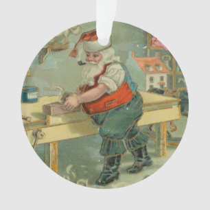 Vintage-Weihnachtskarte - Santa in seiner Werkstat Ornament
