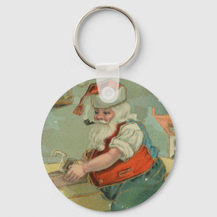 Vintage-Weihnachtskarte - Santa in seiner Werkstat Schlüsselanhänger