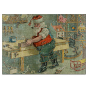 Vintage-Weihnachtskarte - Santa in seiner Werkstat Schneidebrett
