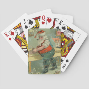 Vintage-Weihnachtskarte - Santa in seiner Werkstat Spielkarten