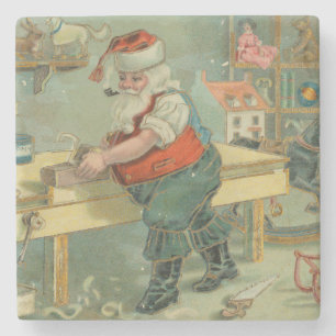Vintage-Weihnachtskarte - Santa in seiner Werkstat Steinuntersetzer
