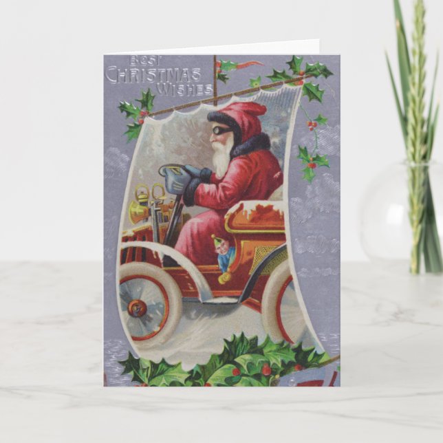 Vintage-Weihnachtskarte | Santa Oldtimer Karte (Vorderseite)